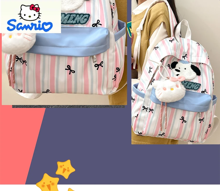 Sanrio High Quality Nylon Large Capacity Backpack Student Cartoon Hello Kitty Anime Cute Lightweight Weight Reducing Backpack