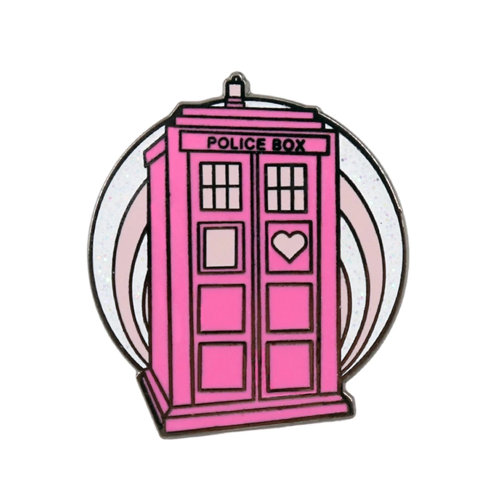 Pink Police Booth Brooch Creative Time Machine Badge Doctor Who Inspiration Enamel Pin Sci Fi Fan Gift Collar Accessory Ornament
