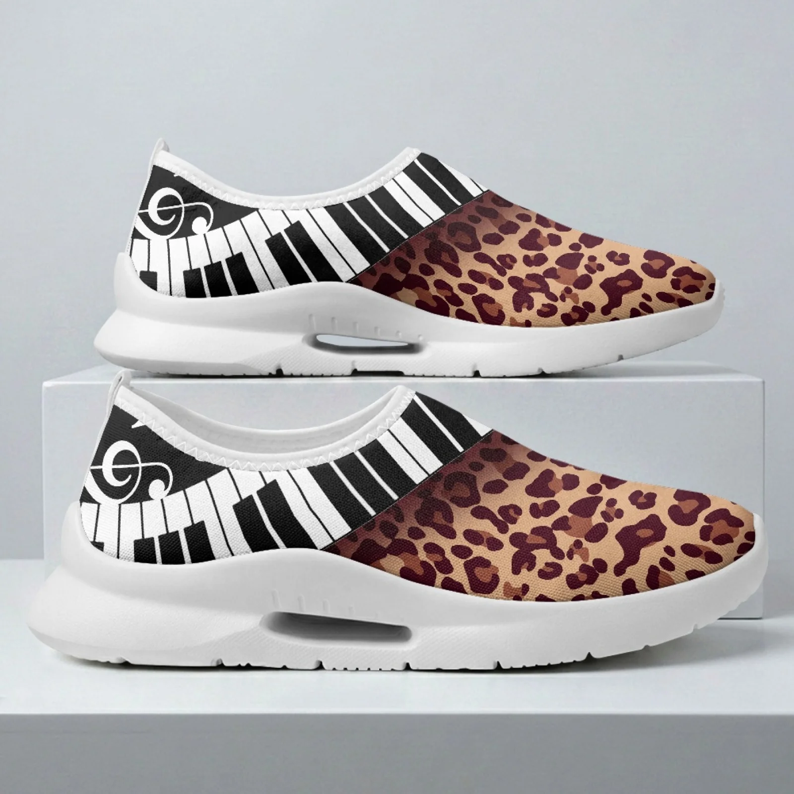 PENSTROLL Comfortable Nurse Shoes Slip on Breathable Walking Shoes for Sport Women Leopard Piano Note