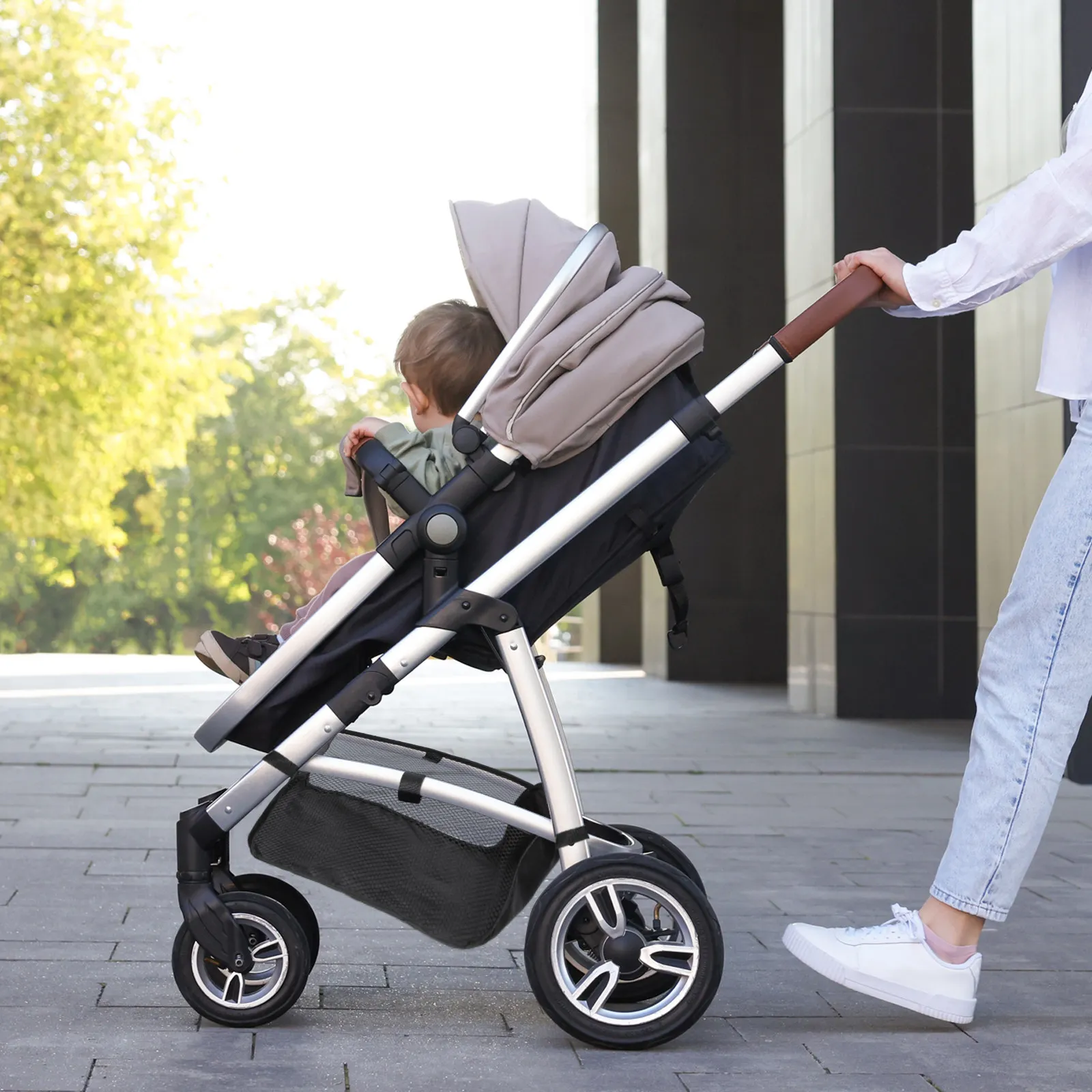 

Baby Stroller Organizer Bag Wear Resistant Oxford Cloth Stable Structure Fits Most Pushchairs Stroller Bottom Storage Solution