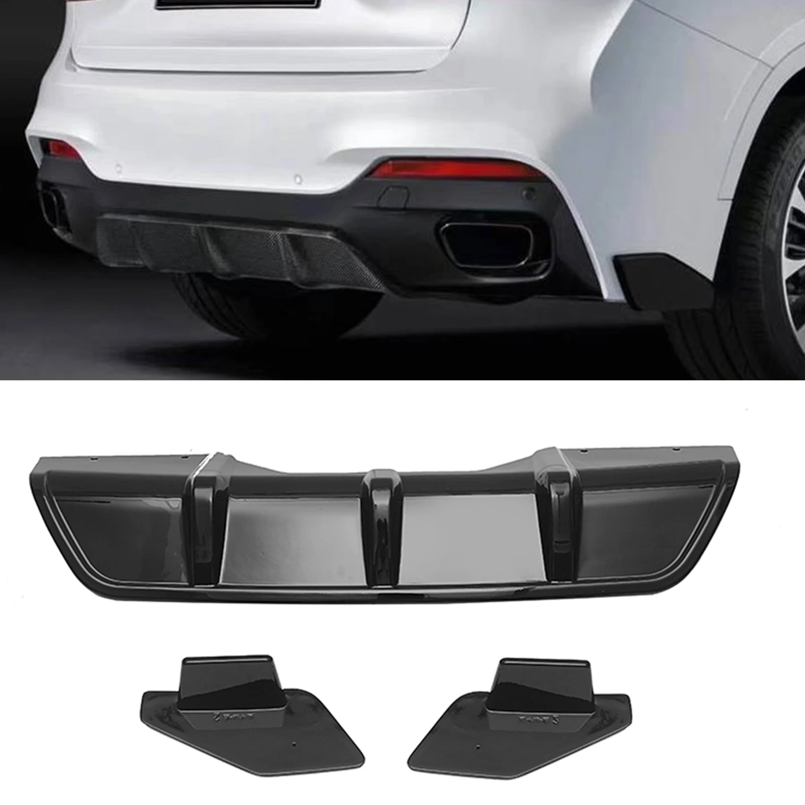 3PCS Car Rear Bumper Diffuser Lip Splitter Lower Spoiler Plate & Side Corner Cover Trim For BMW X6 F16 2015 2016 2017 2018