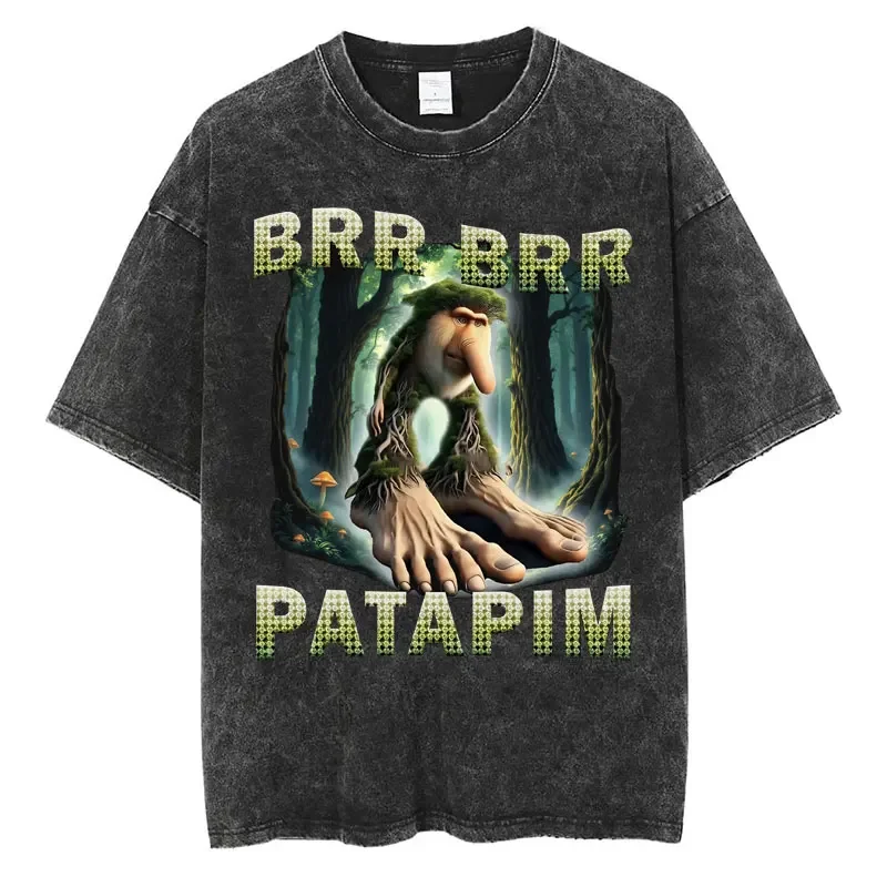 Tralalero Tralala Funny Shark Meme Washed Retro T Shirt Men Women Fashion Italian Brainrot T-shirts Cotton Casual Loose T Shirts