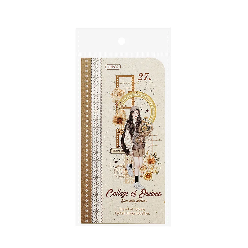 Premium Self Adhesive PET Stickers 10 Strips Romantic Deconstruction for Scrapbook Journal Decoration Portable Stickers