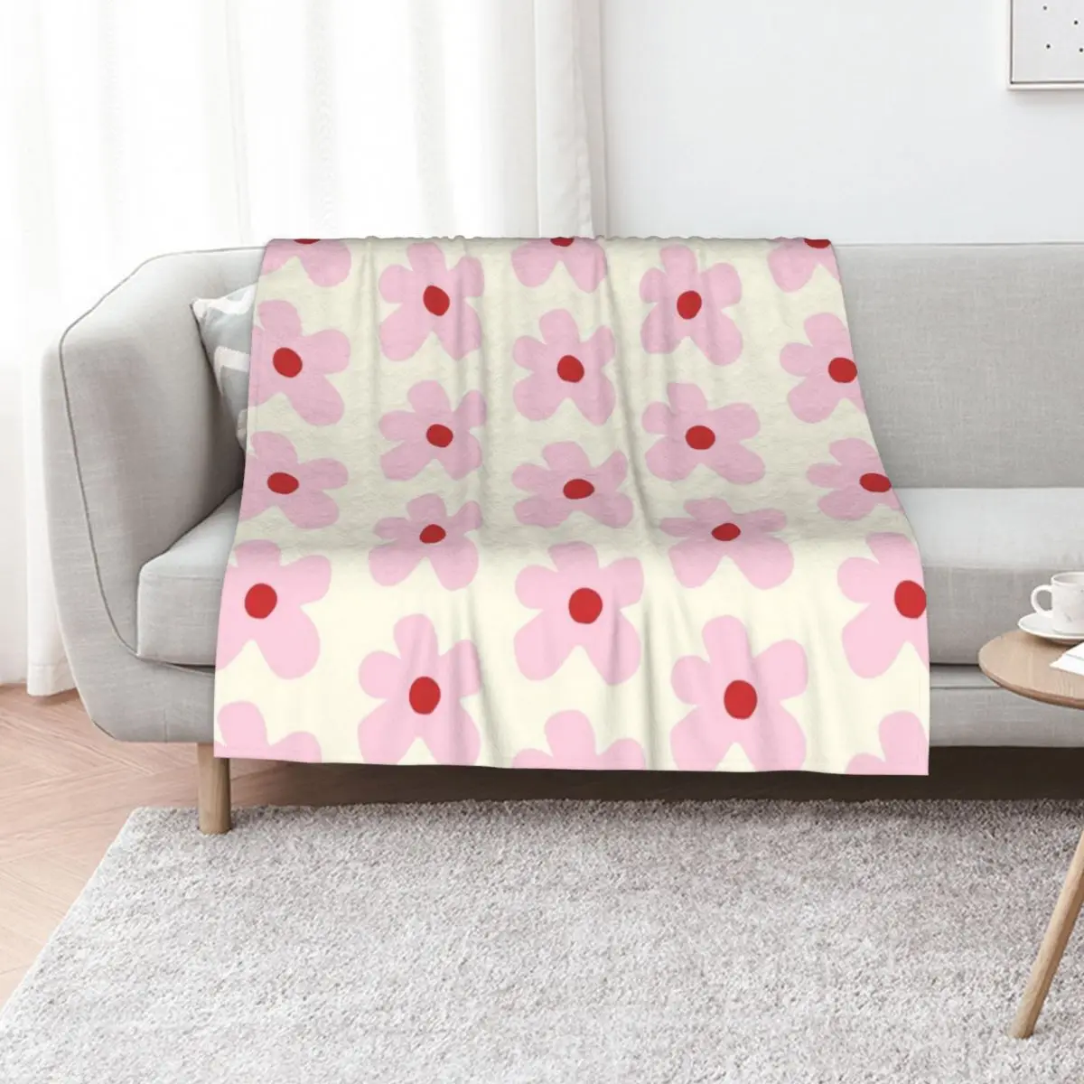 

red and pastel pink floral print Throw Blanket Decorative Throw Quilt Soft Plush Plaid Single Blankets