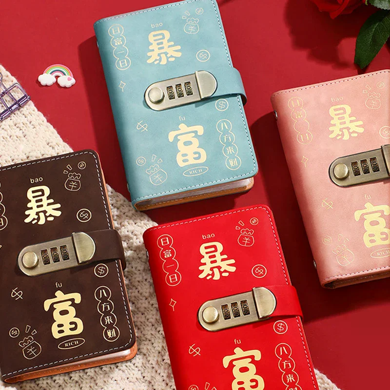 สมุดบันทึกออมเงิน 100 ซอง พร้อมปก PU ล็อครหัสผ่าน ใช้ซ้ำได้ สำหรับการออมเงินตามเป้าหมาย