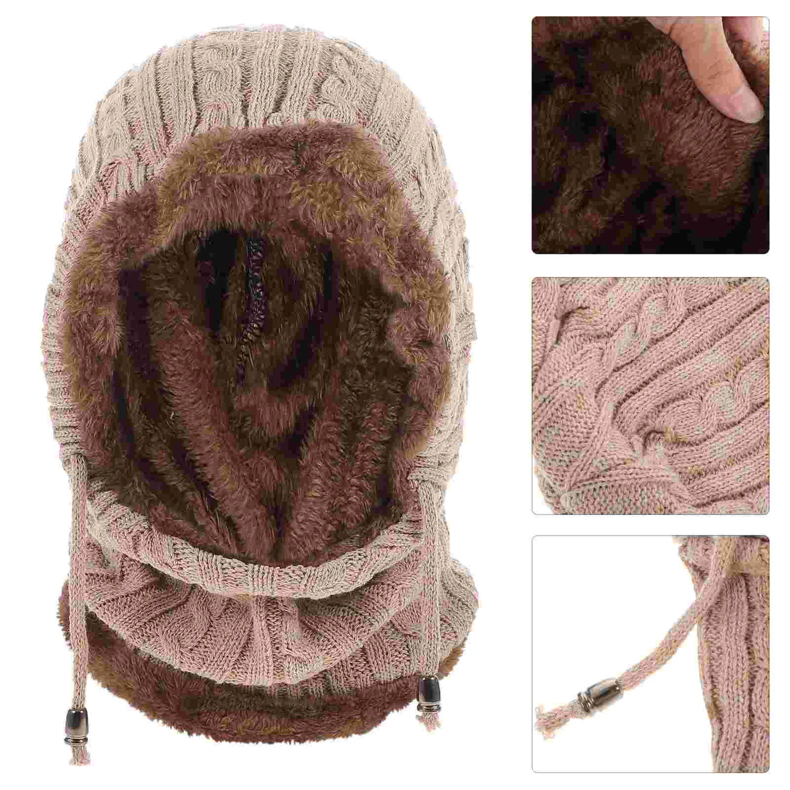 

Unisex Outdoor Practical Cycling Ski Hooded Scarf Hat Portable Knitted Thickened Caps for Women Men (Khaki)