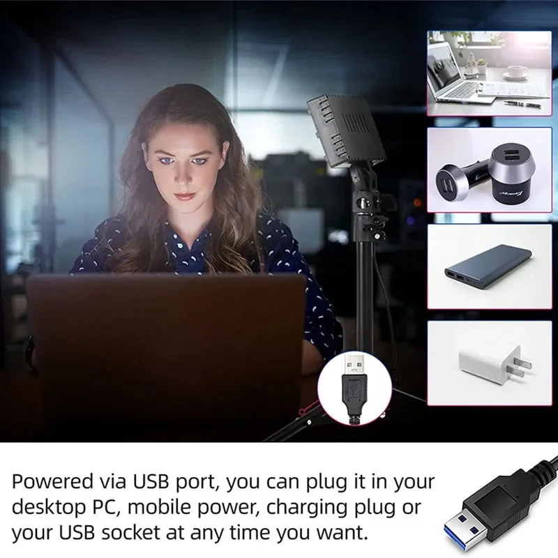 LEDビデオライト2個セット、USB撮影ライト、ミニ三脚付き、写真撮影/ゲームライブストリーミング/Zoom通話/ビデオライブ用