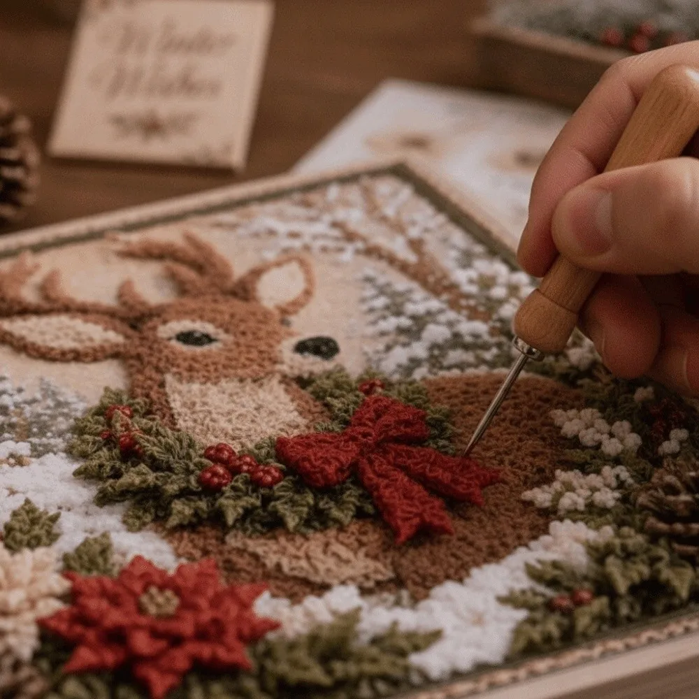 No Sewing Christmas Poke Art Easy Make Thick Board Snowman Ornament DIY Pre-Cut Included Stand Xmas Needle Craft Craft Lovers