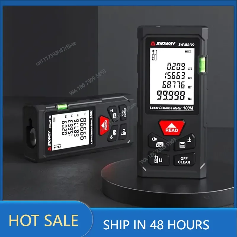 SW-MS50 SW-MS100 Mini Size Distance Meter Rangefinder with Self-calibration & Data Storage