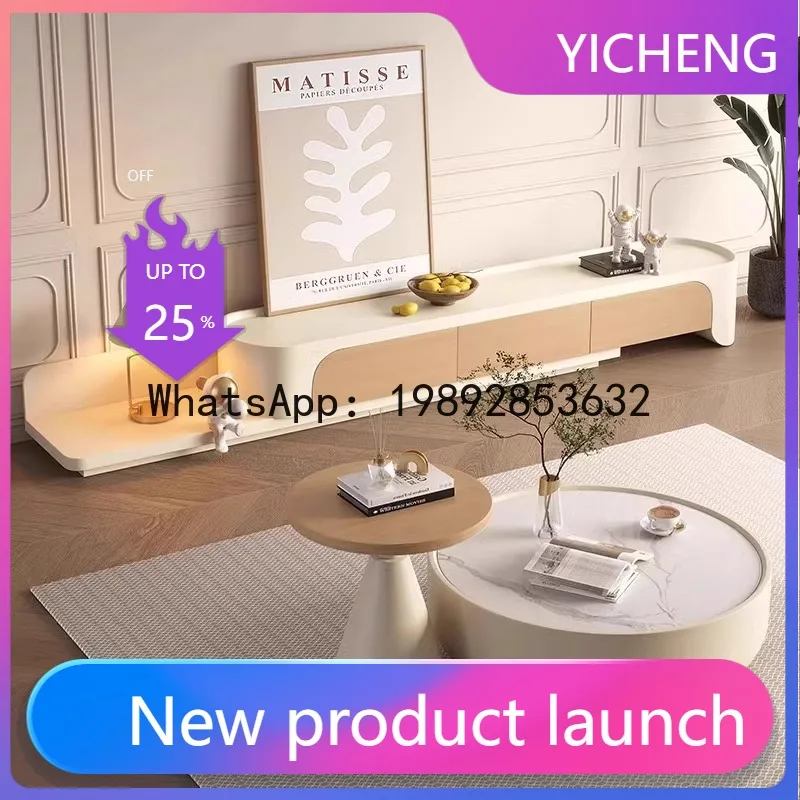 

LYY Solid Wood Rock Slab Coffee Table Living Room Home Use Natural Wood Color Stretch TV Cabinet Set