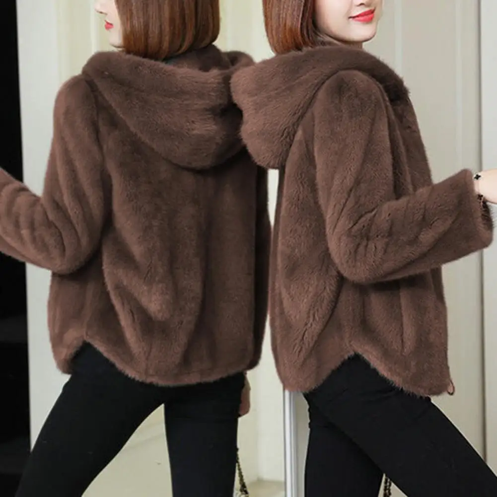 Manteau chaud en peluche à capuche pour femme, veste en cachemire avec poche, streetwear avec fermeture éclair, automne et hiver 2024