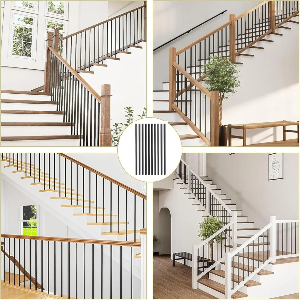 26 Pack 36 Inch Black Metal Deck Balusters Hollow Rectangle Stair Railing Spindles Durable Rust-Resistant DIY Installation