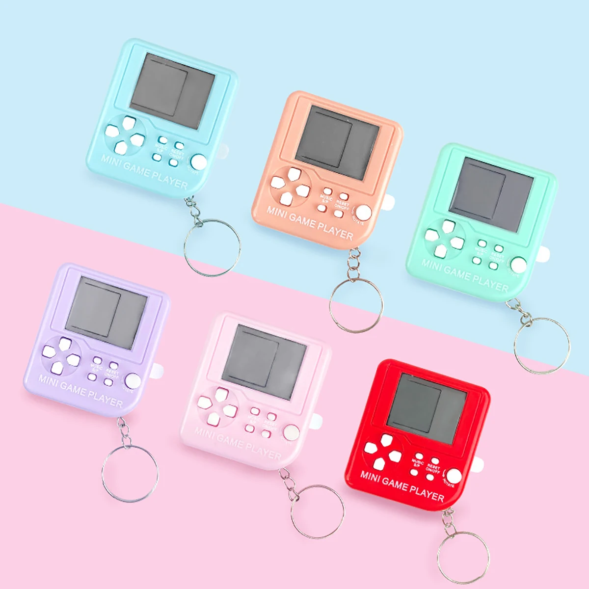 Mini Handheld Game Players Machine Pocket Game Console Built-in 26 Games Use for Key Chain Ring Holder Kids Gift