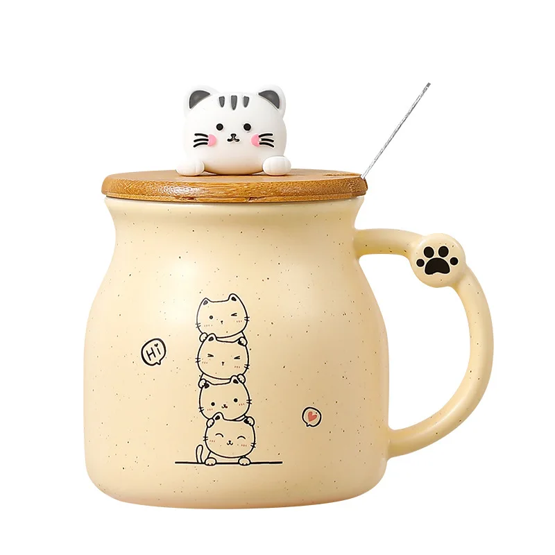 Creative color cat heat-resistant Mug cartoon with lid 350ml cup kitten coffee ceramic mugs children cup office Drinkware gift