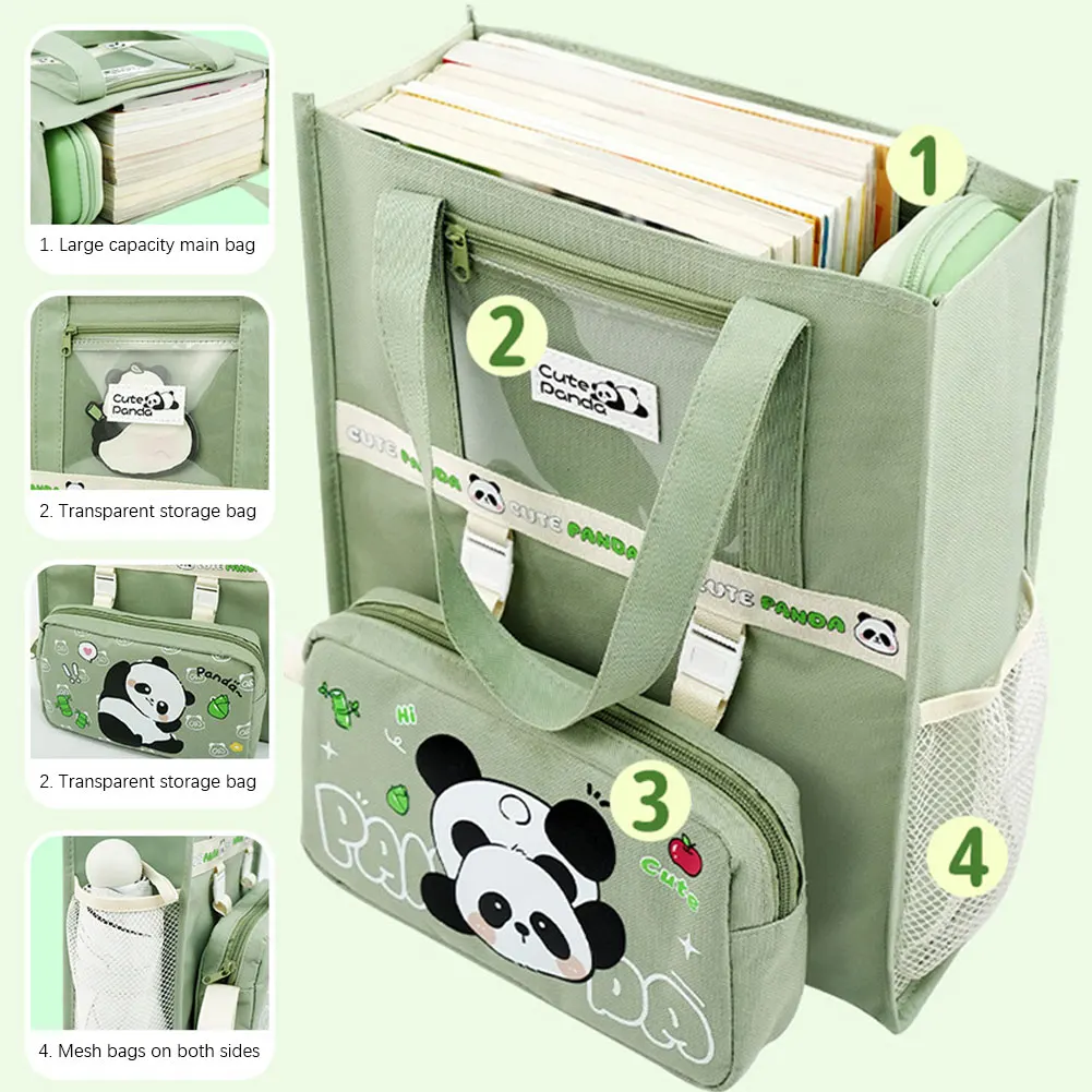 Tas File tahan air tas tangan Panda lucu tas File Tote kartun ringan kantung buku sekolah multifungsi untuk perjalanan kantor