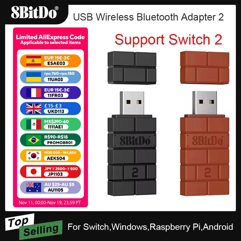 8BitDo USB sans fil Bluetooth adaptateur récepteur pour Nintendo Switch 2 Windows Mac PS1 pour Xbox one PS4 PS5 Switch Pro contrôleur