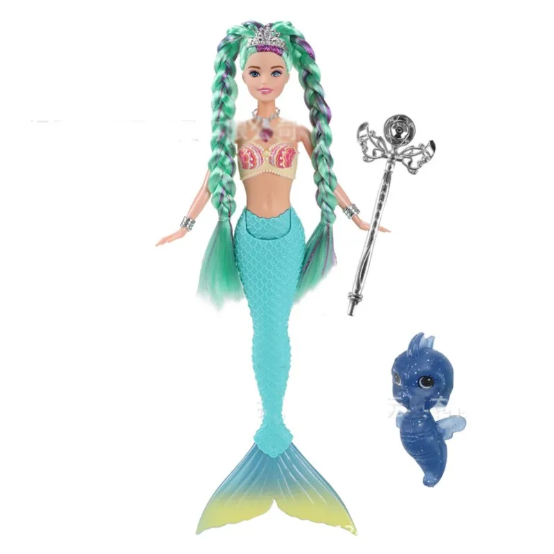 30CM poupée sirène jouet avec lumières musique articulations mobiles 1/6 BJD longue tresse sirène poupée enfants jouer maison jouets cadeau d'anniversaire