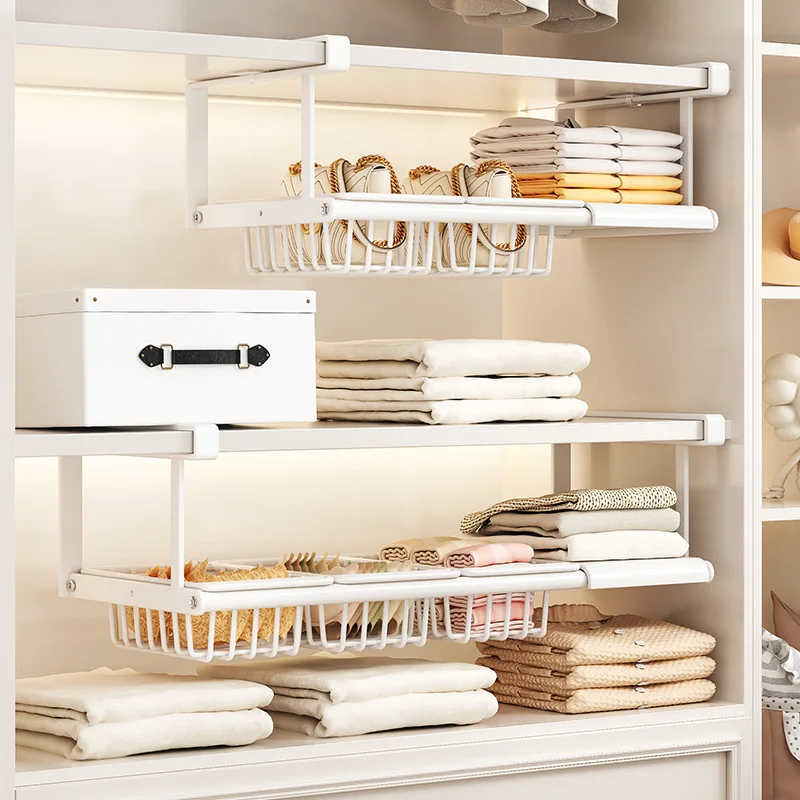 

New Expandable Wardrobe Shelf Hanging Storage Basket Closet Organizer Under Cabinet Space Saver