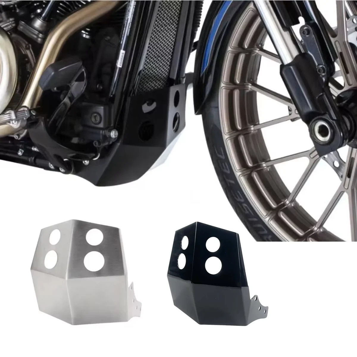 Motorcycle Black/Silver Powder Coated Aluminum Skid Plate For Harley Softail Street Bob Fat Boy Low Rider Breakout 2018-2026