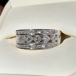 Huitan Eternity Wedding Rings for Women Full Paved Sparkling Crystal Cubic Zirconia Engagement Proposal Rings New Luxury Jewelry