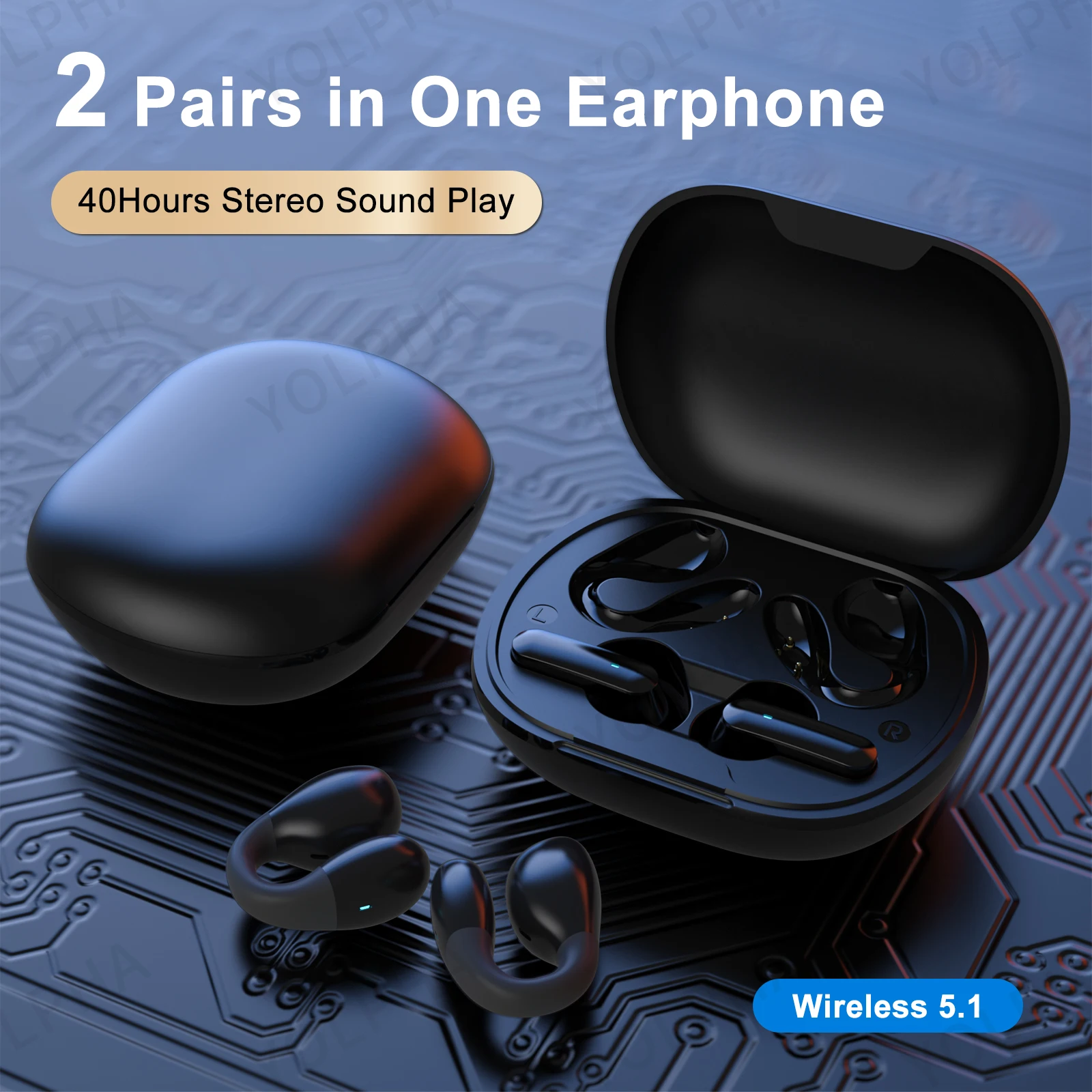 Wireless Headphones Bluetooth 5.1 Headsets 40H Two Pairs TWS Couples Earphones Microphone HiFi Stereo Earbuds with Charging Case