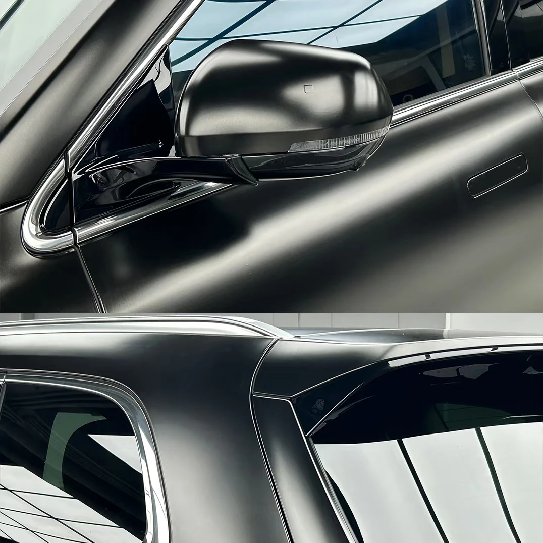 الساتان المعدني الأسود PET مقاومة للحرارة الفينيل التفاف الساتان الأسود فيلم لتغليف السيارة DIY والرسومات المخصصة #4