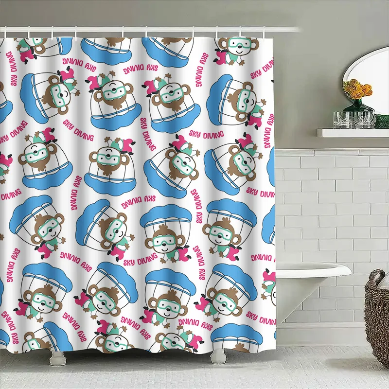 

Очаровательная занавеска для душа с принтом обезьяны, водонепроницаемый декор для ванной комнаты для украшения дома, парашют, приключения, подарок для детской комнаты