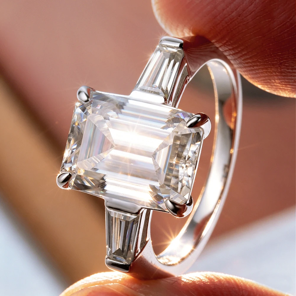 

4.5ct Moissanite Rings for Women S925 Bands 100% Sterling Silver Jewelry Sparkling Emerald Cut D Color Lab Diamond Wedding Rings