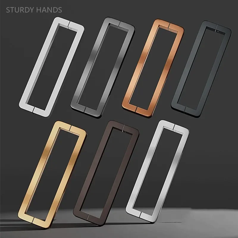 1pair Glass Door Handle Stainless Steel Square Tube Pulls Brushed Thickened Sliding Door Armrest Kitchen Bathroom Accessories