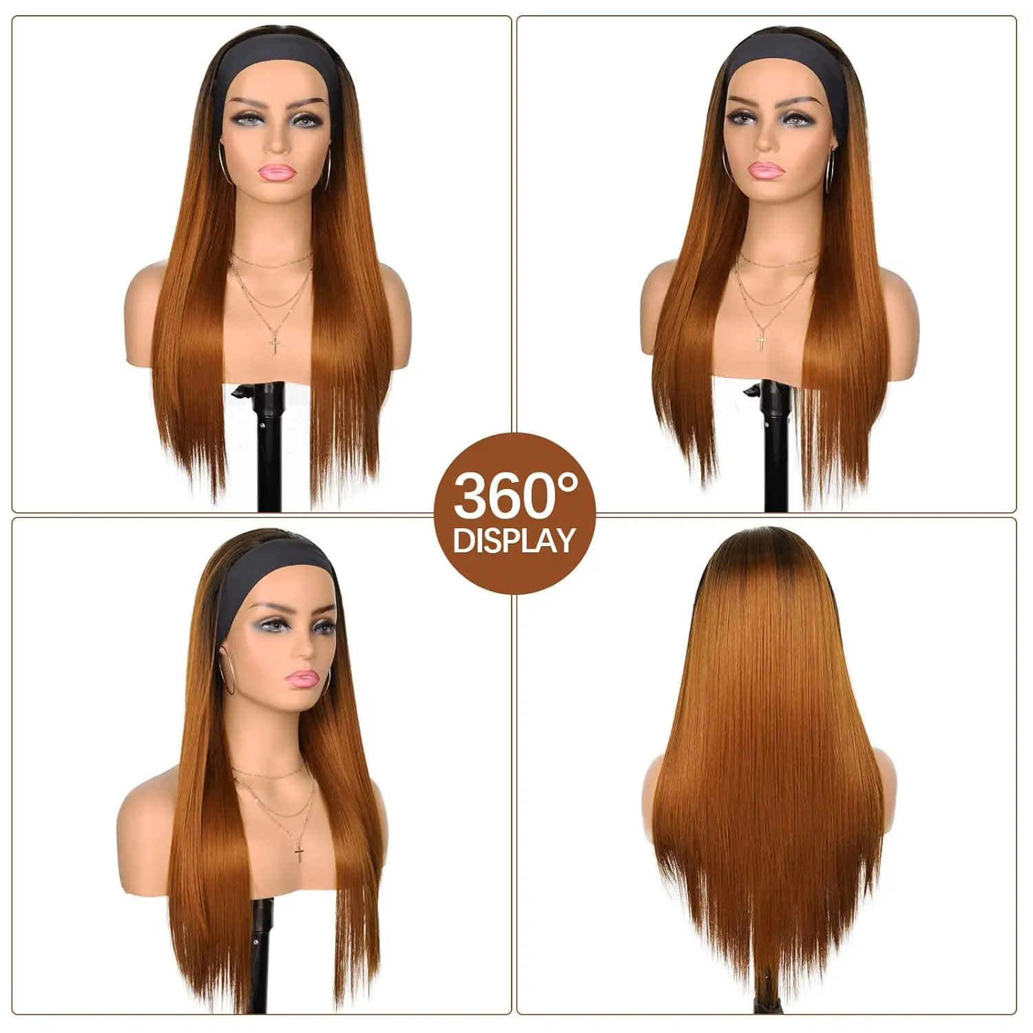 24 Inch Straight Headband Wig for Black Women Natural Looking Heat Resistant Synthetic Hair Band Wig for Daily Party Use