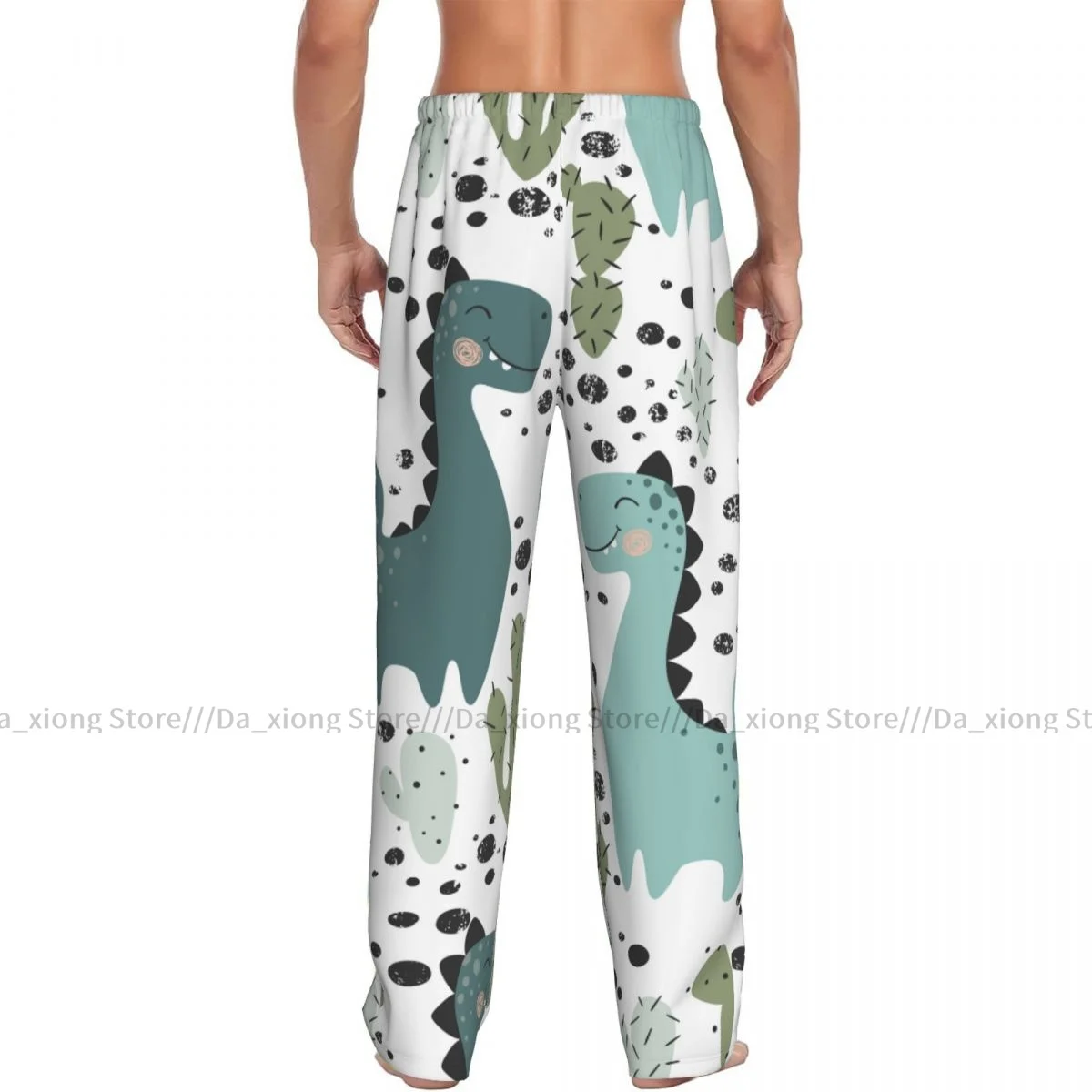 Heren Casual Pyjama Slaapbroek Dino Met Cactus Lounge Losse Broek Comfortabele Nachtkleding