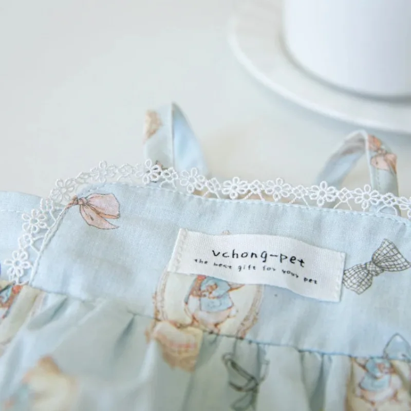 Pet Dog Clothes Blue Color Printed Rabbit Pumpkin Skirt Pet Puppy Sling Flower Bud Skirt Teddy Skirt Pet Clothing for Small Dogs