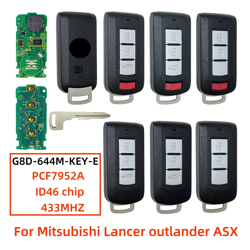 กุญแจรีโมทอัจฉริยะ G8D-644M-KEY-E 2/3/4 ปุ่ม ความถี่ 433MHz ชิป ID46 PCF7952A สำหรับรถยนต์มิตซูบิชิ แลนเซอร์ เอาท์แลนเดอร์ เอเอสเอ็กซ์ ปาเจโร ปี 2008-2018