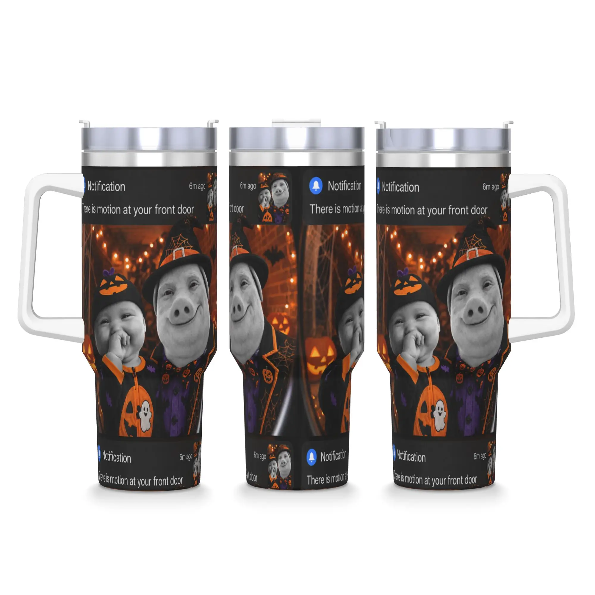 Funny Halloween John Pork and Ai Baby Motion Doorbell Meme Tumbler  Cold Drink Water Bottle Insulated Stainless Steel Coffee Mug