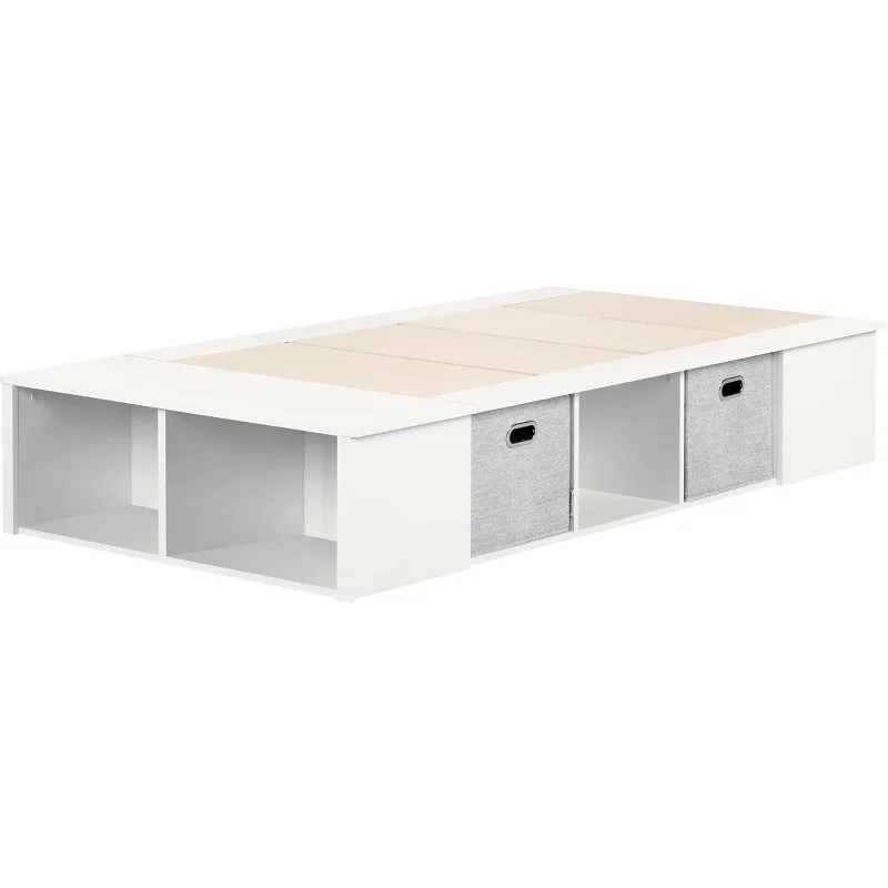 Flexible Platform Bed with baskets Pure White, Contemporary