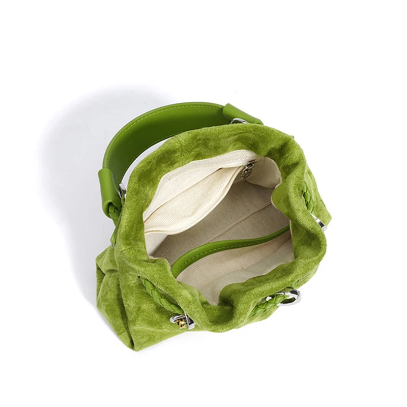 Designer-Umhängetasche aus Rindsleder und Wildleder, Glückshandtasche aus echtem Leder mit Kordelzug, lässige Cloud-Plissee-Umhängetasche für Damen – Detail 7
