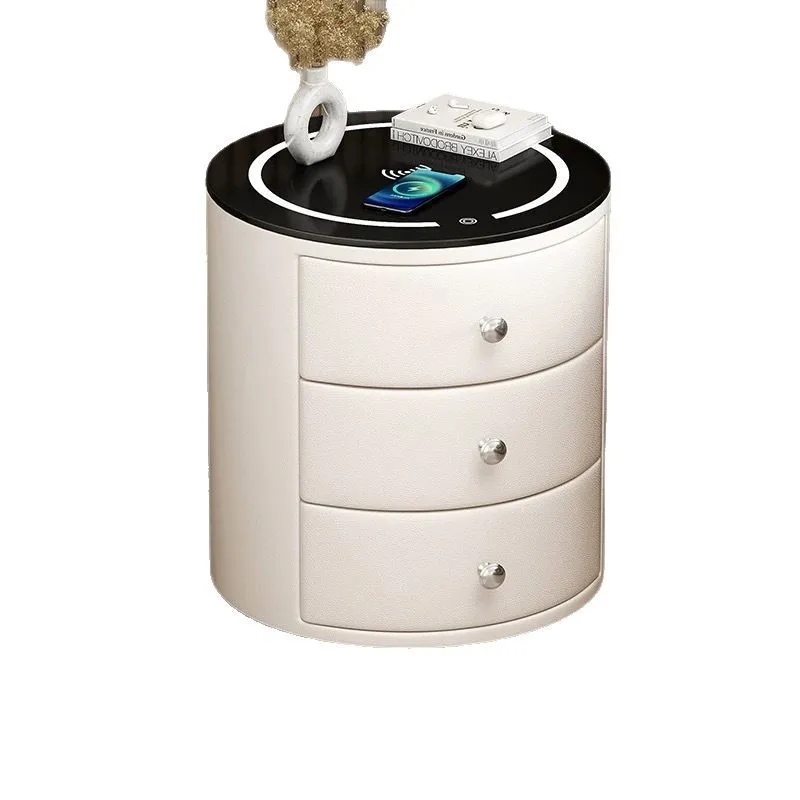 طاولة سرير ذكية متعددة الوظائف مصنوعة من الخشب الصلب وشحن لاسلكي وخزانة تخزين فاخرة بجانب السرير بثلاثة ألوان #6