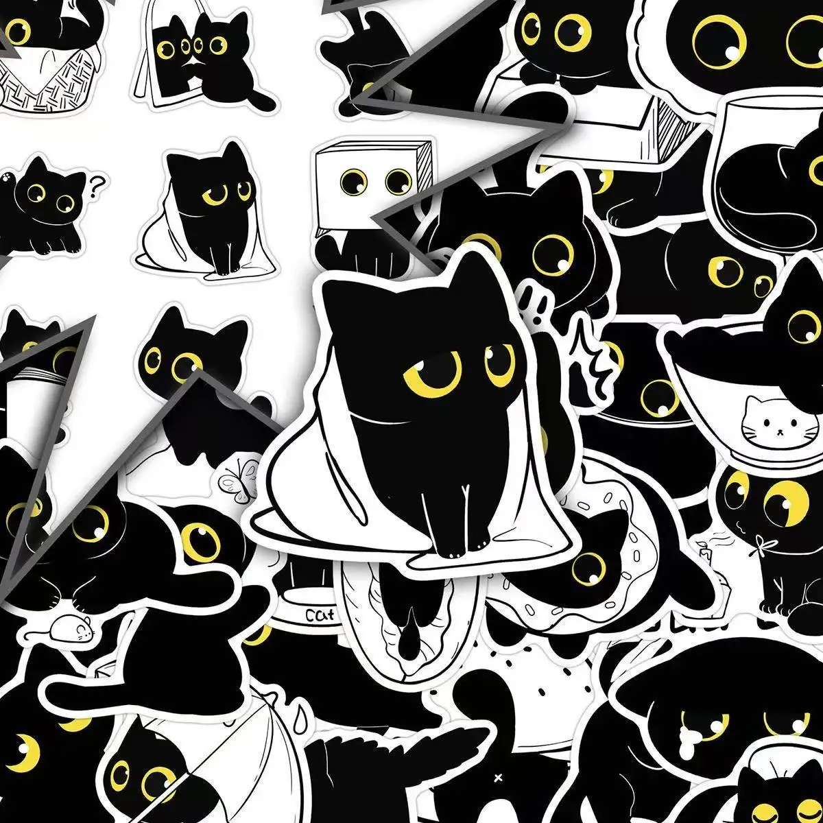 50PCS Kawaii Black Cat Sticker Cute Kitten Funny Meme Graffiti Waterproof Decal Children's Toy Gift for Guitar Water Cup