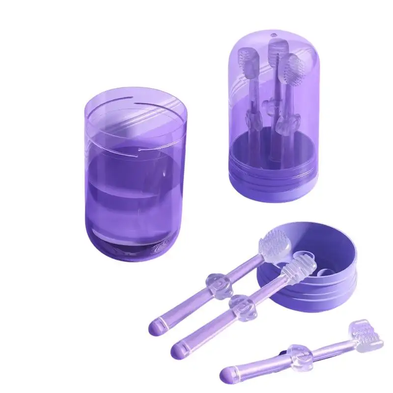 3Pcs Lightweight Silicone Baby Toothbrush Set with Portable Mouthwash Cup Soft Tongue Cleaner for Outdoor Travel Use