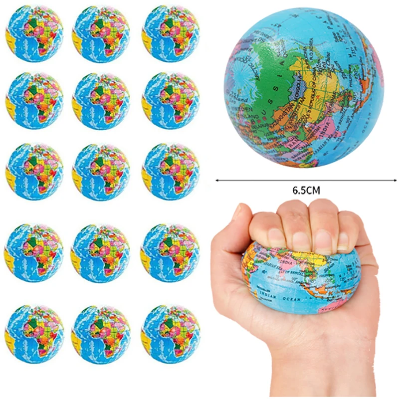 12Pcs 65mm Anti Stress Relief World Map Foam Ball Atlas Earth Globe Palm Ball Planet Toys for Chrildren Educational Supplies