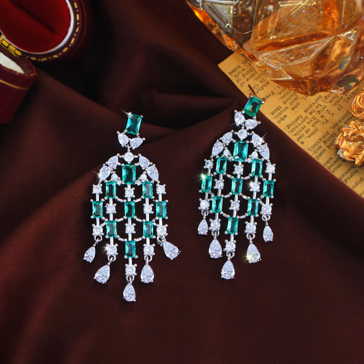 CWWZircons Luxury Europe Royal Cubic Zircon Light Blue Long Tassel Water Drop Earring for Women Engagement Wedding Jewelry E0855