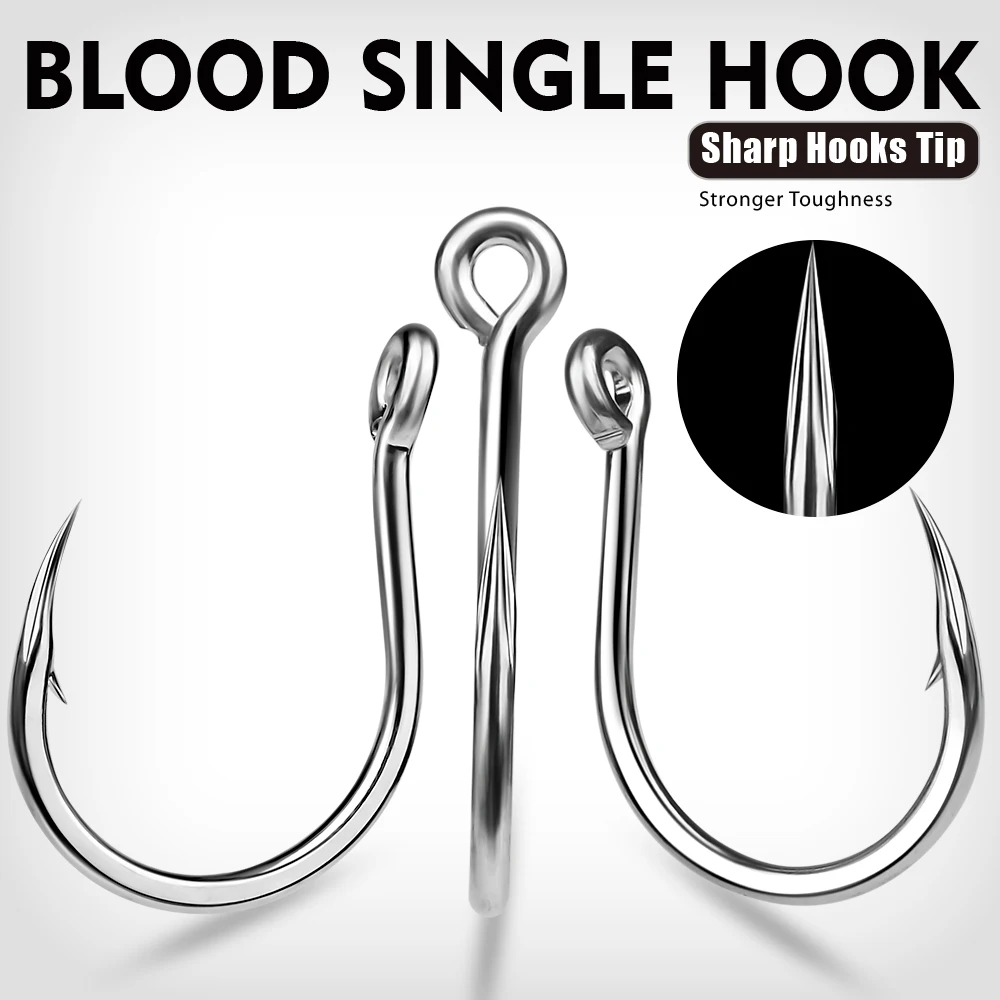 PROBEROS 10pcs Circle Hooks Jigging With Blood Groove-Shark, Drop Shot & Jig Fishing - Tackle Gear