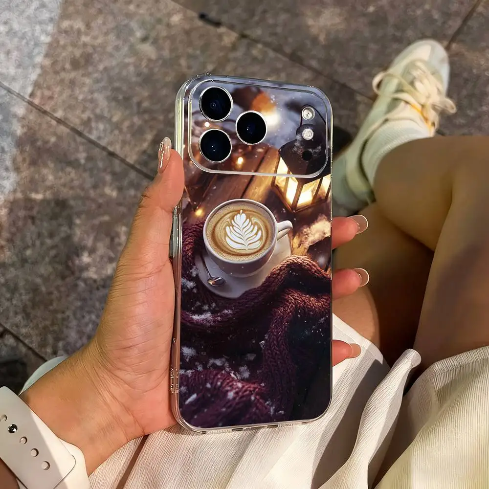 Funda de teléfono Winter Christmas Art Cafe para iPhone 14,13,12,11,17,16,15,Pro,Max,Plus,X,XS,XR,SE,Mini cubierta suave transparente