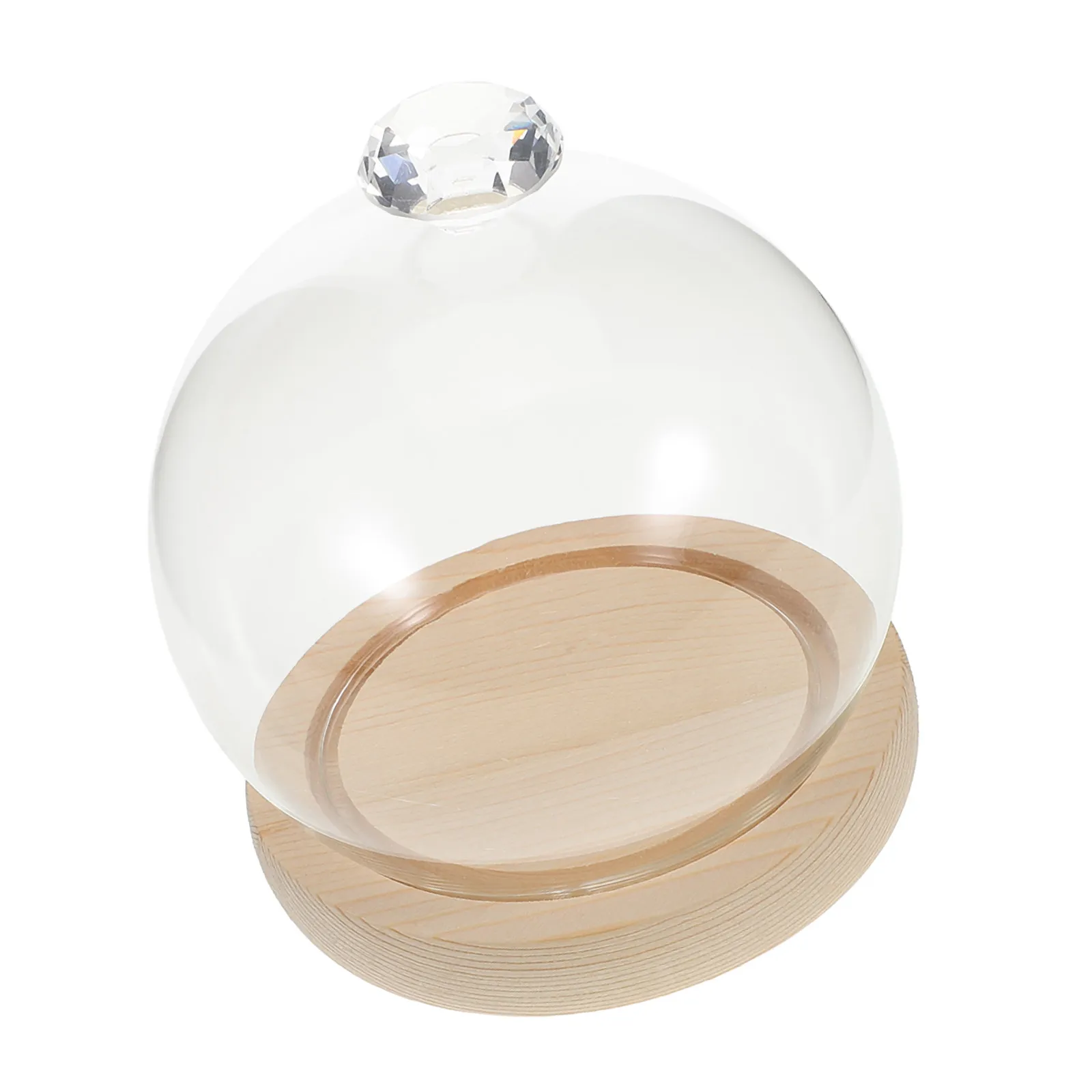 1Set Glass Display Dome Cloche with Stable Wooden Base Crystal Clear Spherical Dome for Preserved Flowers Terrarium Decor