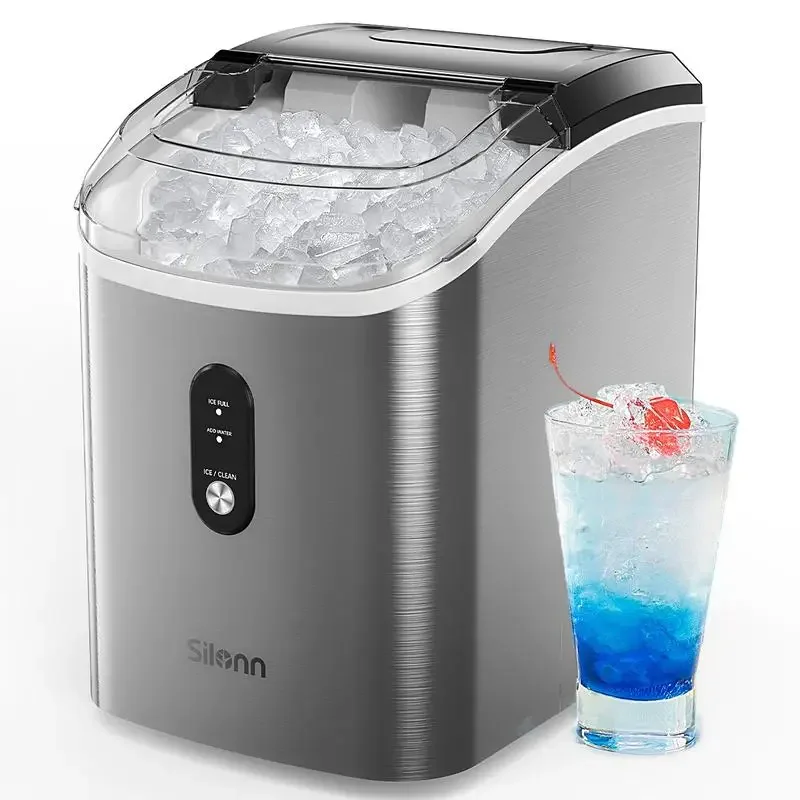 Silonn Nugget Countertop Sonic Ice Maker for Home Kitchen Office-Chewable Pellet Ice Machine with Self-Cleaning,