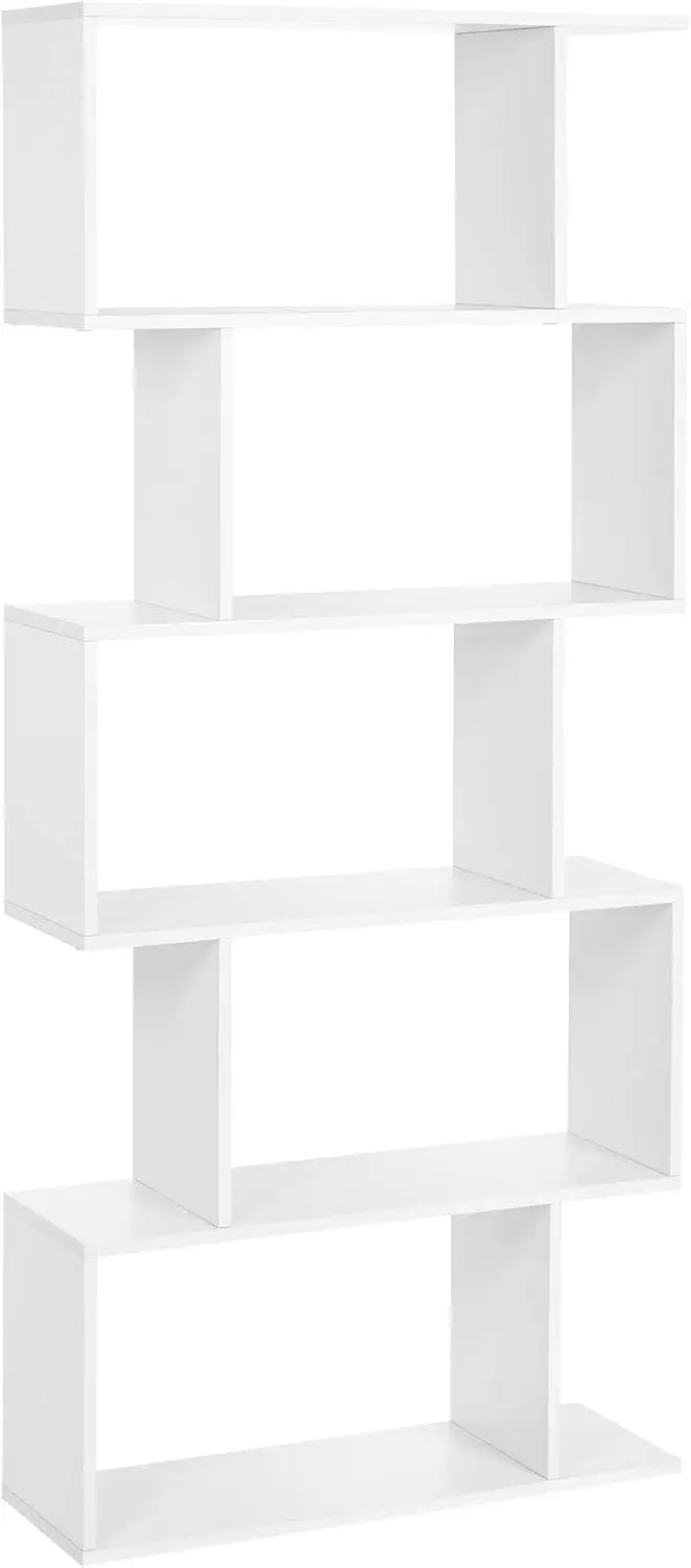 

White 5-Tier Wooden Bookcase, Display Shelf and Room Divider, Freestanding Storage Shelving