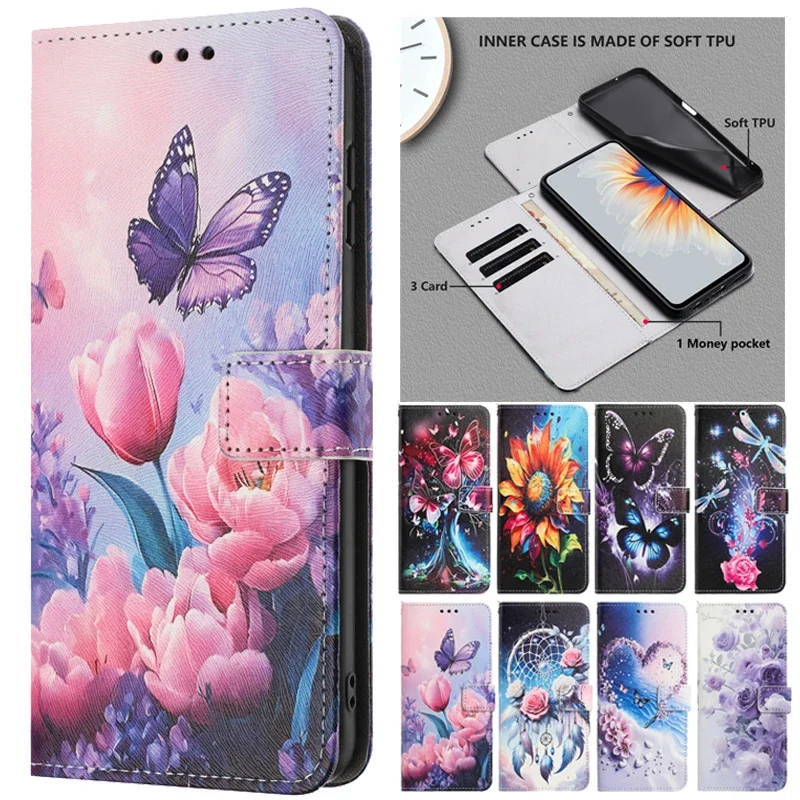 Flip Cover Wallet Phone Case For itel S25 Ultra S23 P55 Plus A70 A60 A50 A80 P65 Leather Magnetic Cases Butterfly Pattern Etui