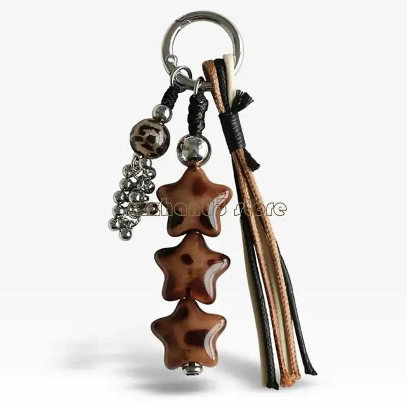 367C Handmade Acrylic Leopard Star Bead Keychain Unique Design Fashion Accessory