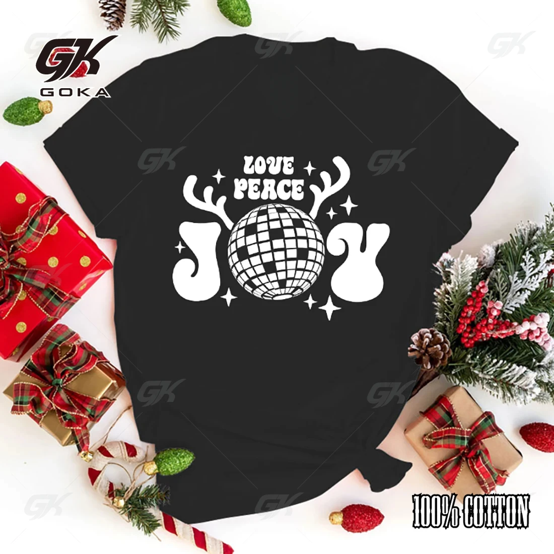 Women Fashion Christmas Love Peace Joy Letter Print Cotton T Shirt Unisex Casual  Harajuku Short Sleeve Round Neck Shirts Tees