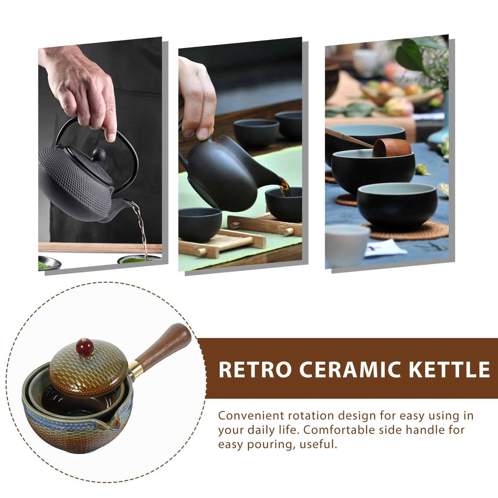 

Ceramic Teapot with Side Handle 360 Degree Rotation Retro Style Kettle for Loose Tea Vintage Coffee Kettle Home Decor Use